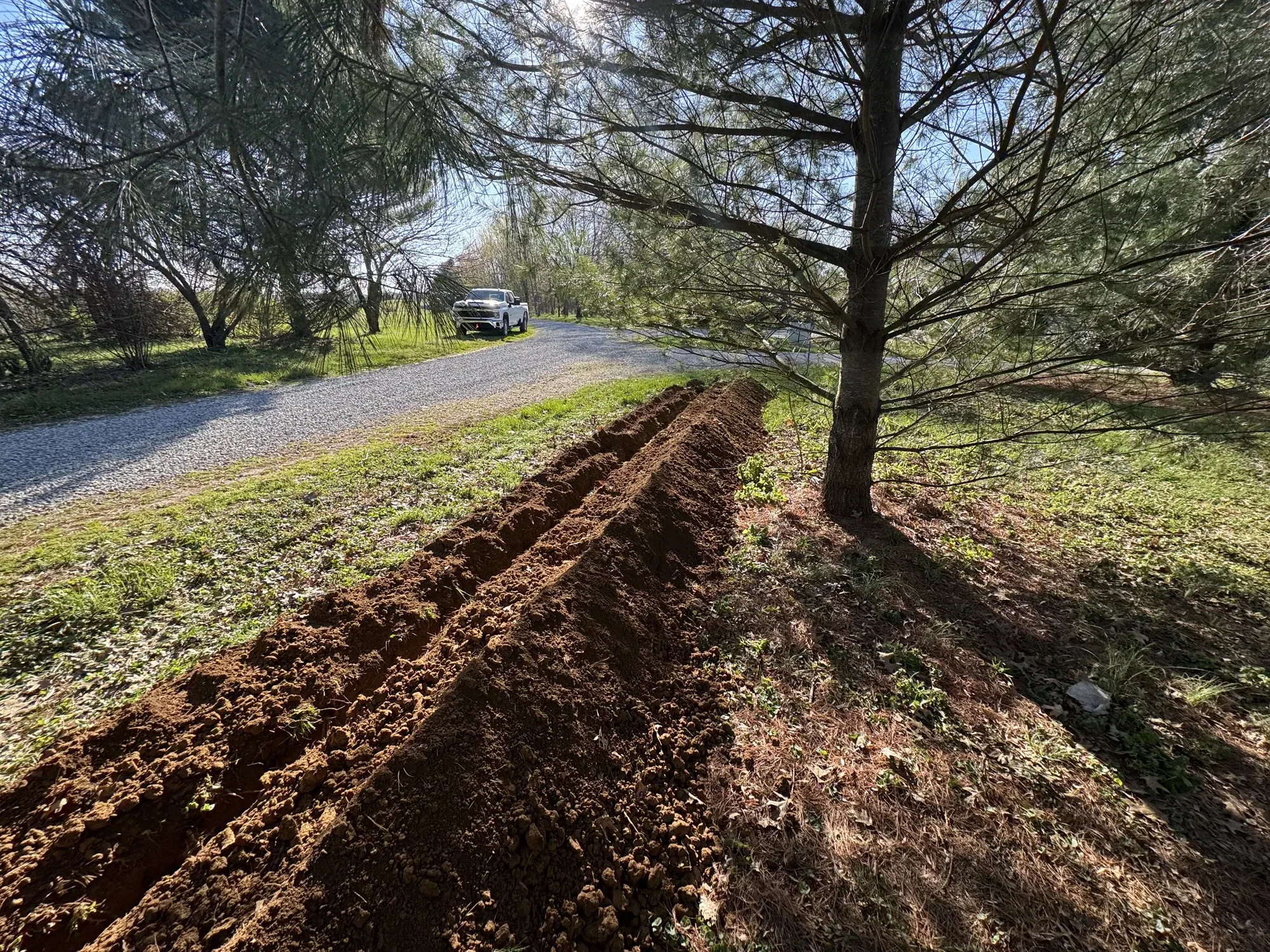 Open trench along roadway